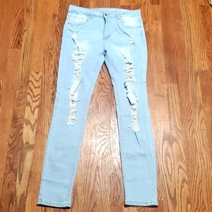 Shein high rise light blue ripped jeans